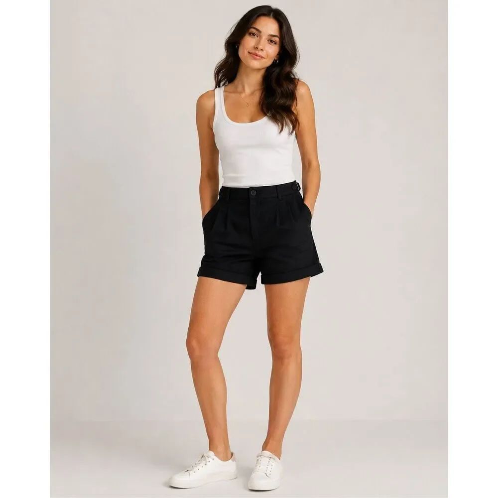 Banana Republic Black Pleated Cuffed Chino Shorts Women’s Size 6
